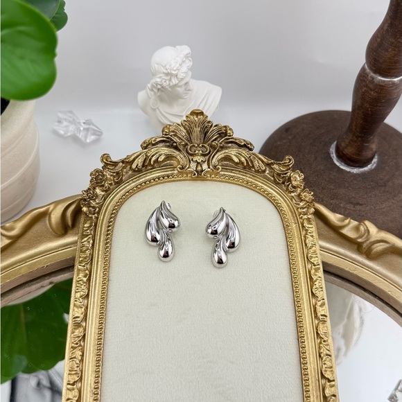 Silver Abstract Drop Earrings – Stainless Steel - Picture 8 of 9